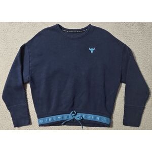 Under Armour Project Rock Sweatshirt Womens‎ Medium Blue Crewneck Pullover Bull